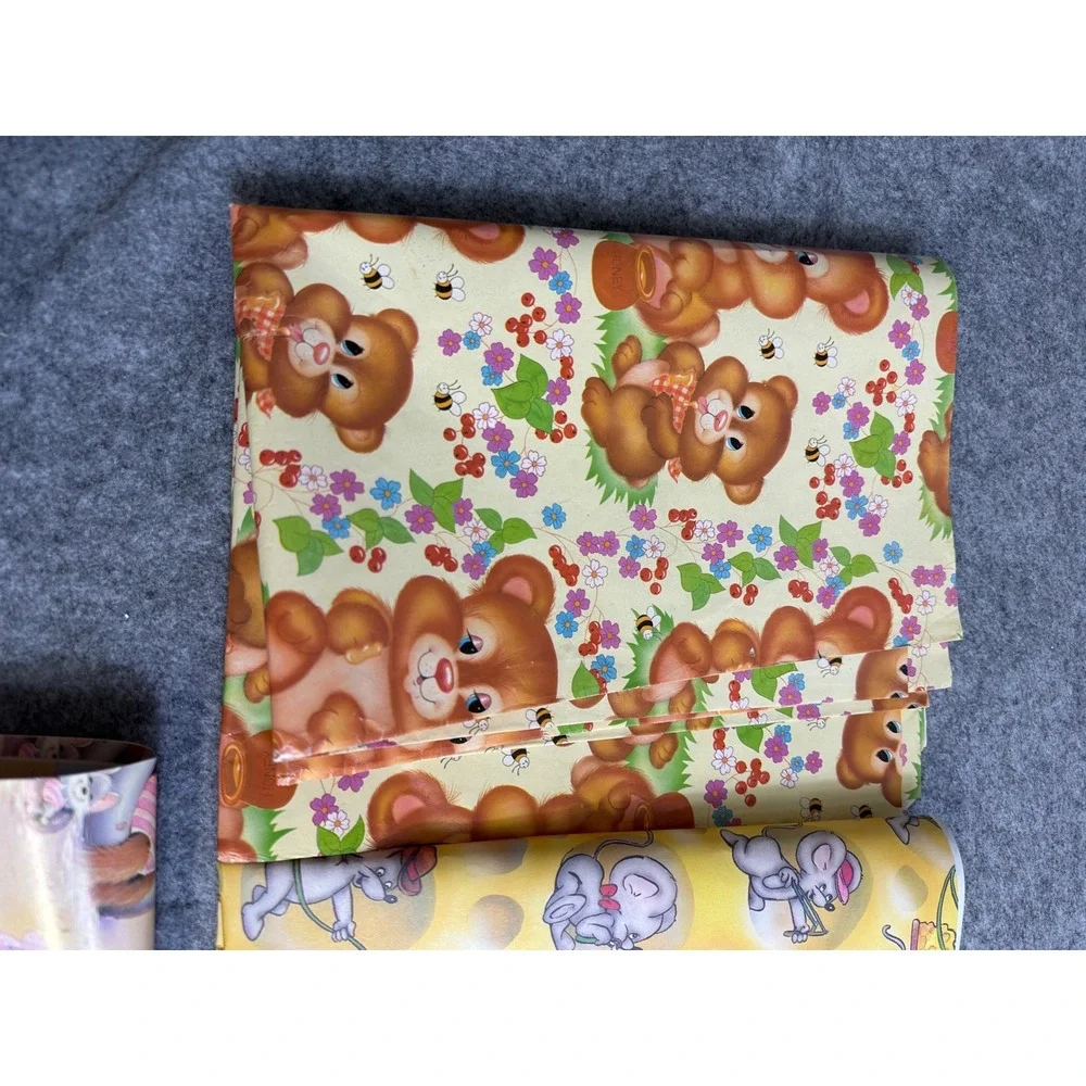 Vintage Gift Wrap Lot 4 Sheets Teddy Bears Mice Puppies Sports UK VB 451 461